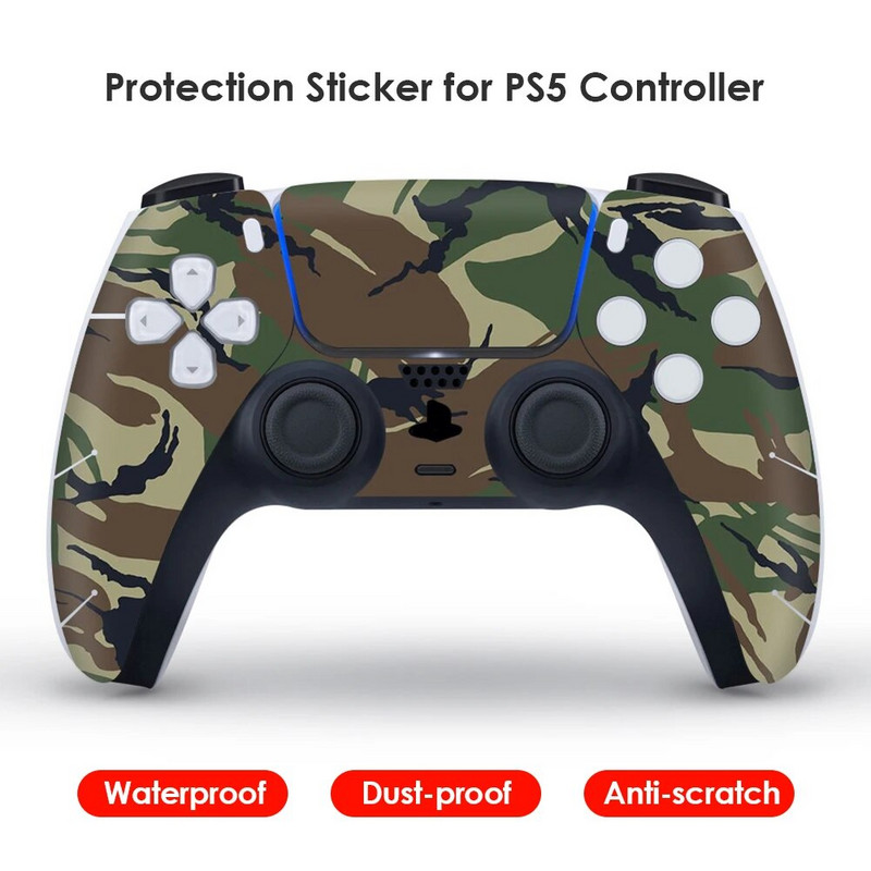 Kamuflāžas ādas uzlīme Sony PS5 kontroliera Joypad Protector Skrāpējumu necaurlaidīgam uzlīmes vāciņam Gamepad Kursorsviras spēļu piederumi