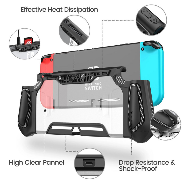 Nintendo slēdža korpusam, pievienojams korpusam, kas saderīgs ar konsoli un Joy-Con kontrolieri, Nintendo slēdža TPU roktura aizsargvāciņu