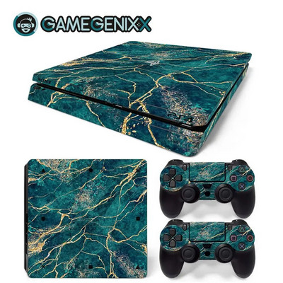 GAMEGENIXX Skin Sticker Marble Texture Cover wrap Vinyl Full Set για PS4 Slim Console και 2 Controllers