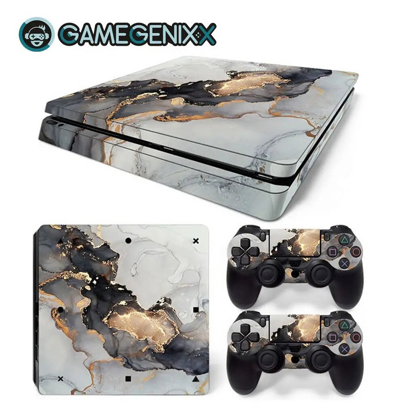 GAMEGENIXX Skin Sticker Marble Texture Cover wrap Vinyl Full Set για PS4 Slim Console και 2 Controllers