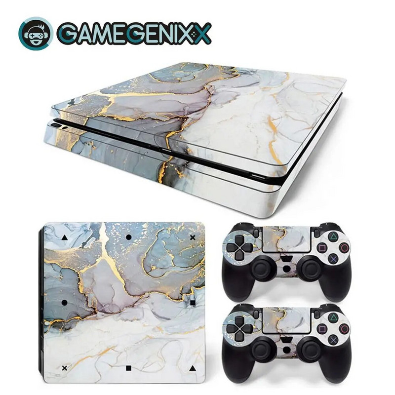GAMEGENIXX Skin Sticker Marble Texture Cover wrap Vinyl Full Set για PS4 Slim Console και 2 Controllers