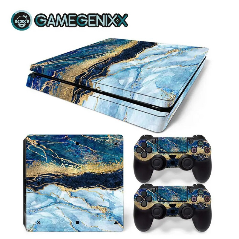 GAMEGENIXX Skin Sticker Marble Texture Cover wrap Vinyl Full Set για PS4 Slim Console και 2 Controllers