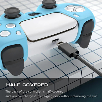 Силиконов защитен кожен калъф за контролер Playstation 5 PS5 Противоплъзгащ се гумен калъф с 2 дръжки за палеца Комплект аксесоари