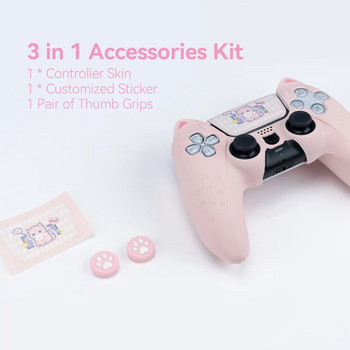 GeekShare PS5 Controller Case Set Silicone Cute Cat Thumb Grip Caps + PS5 Controller Shell Cover + Stiker за SONY Playstation 5