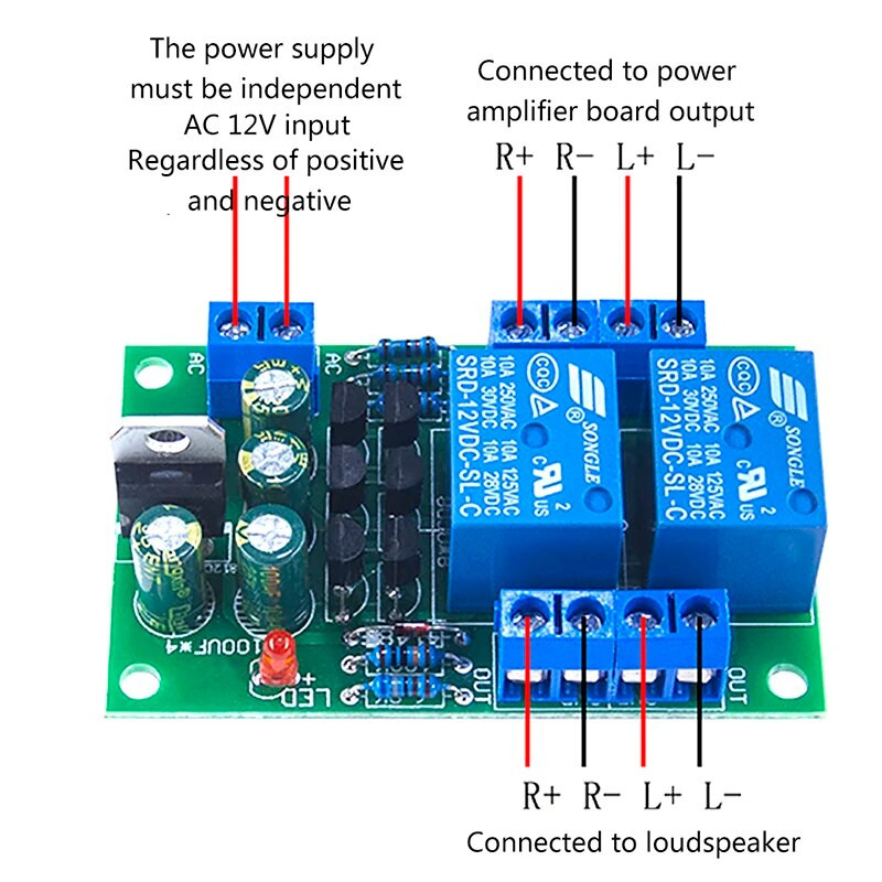 1 gab. Audio skaļruņu aizsardzības plates sāknēšanas aizkaves līdzstrāvas aizsardzības komplekts DIY Double Channel