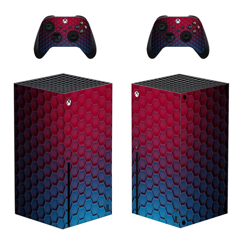 Κόκκινο Geometry Style Xbox Series X Skin Sticker for Console & 2 Controller Decal Vinyl Protective Skins Style 1
