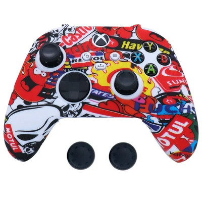 Pehme silikoonist libisemisvastane kukkumisvastane nahka kaitsev ümbris XBOX-seeria X/S kontrolleri tarvikute jaoks koos pöidlaga käepideme korgiga