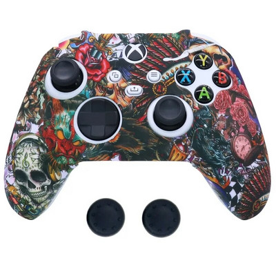 Pehme silikoonist libisemisvastane kukkumisvastane nahka kaitsev ümbris XBOX-seeria X/S kontrolleri tarvikute jaoks koos pöidlaga käepideme korgiga