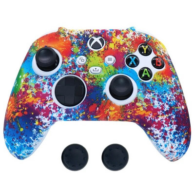 Pehme silikoonist libisemisvastane kukkumisvastane nahka kaitsev ümbris XBOX-seeria X/S kontrolleri tarvikute jaoks koos pöidlaga käepideme korgiga