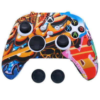 Pehme silikoonist libisemisvastane kukkumisvastane nahka kaitsev ümbris XBOX-seeria X/S kontrolleri tarvikute jaoks koos pöidlaga käepideme korgiga