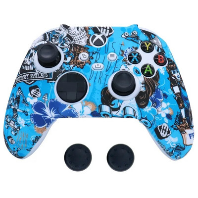 Pehme silikoonist libisemisvastane kukkumisvastane nahka kaitsev ümbris XBOX-seeria X/S kontrolleri tarvikute jaoks koos pöidlaga käepideme korgiga