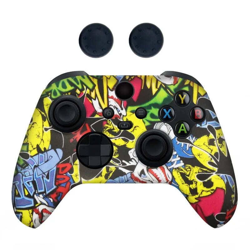 Pehme silikoonist libisemisvastane kukkumisvastane nahka kaitsev ümbris XBOX-seeria X/S kontrolleri tarvikute jaoks koos pöidlaga käepideme korgiga