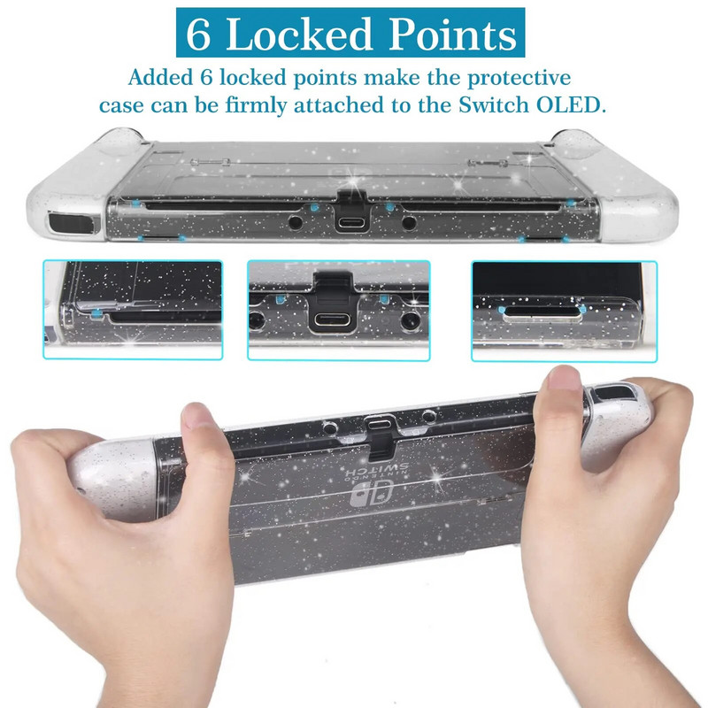 Διάφανη Clear Crystal Glitter Case for Switch Oled Game Console Protective Hard Shell Case Cover for Switch Oled Shell Skin