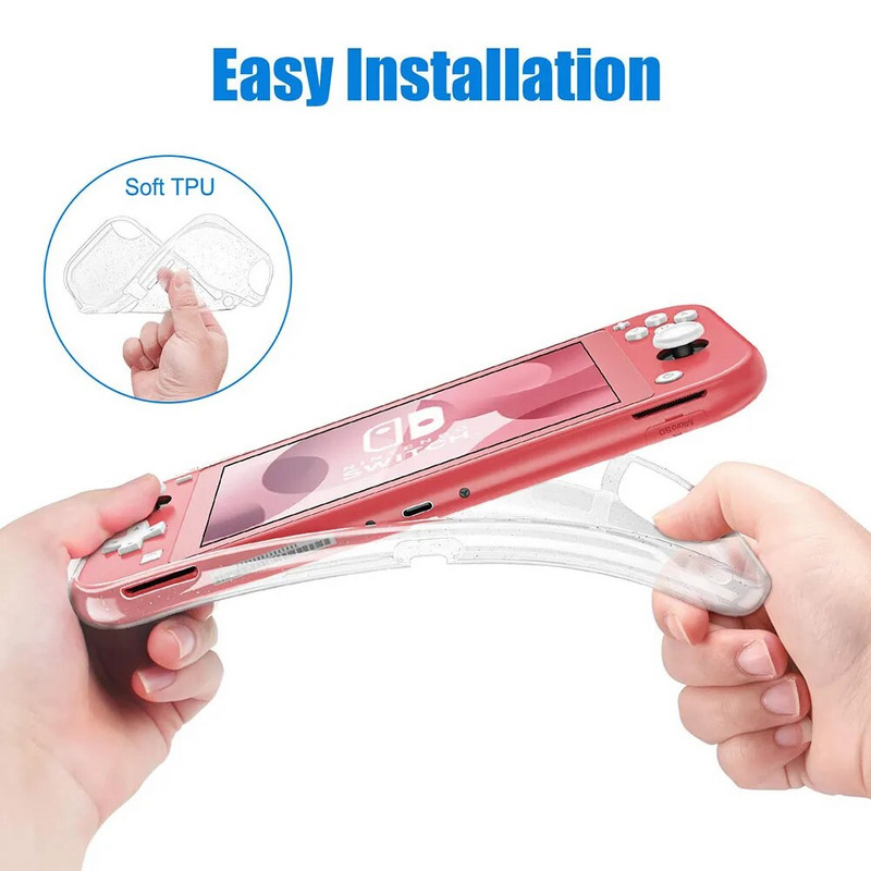 Switch Lite`i tarvikute komplekt – pehme Glitter TPU kaitseümbris ja ekraanikaitse Nintendo Switch Lite kandekotile