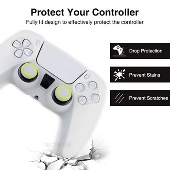 Светещ силиконов калъф за PS5 контролер Гумена обвивка за PS5 геймпад Джойстик за PS5 аксесоари Капачки за захващане на палци