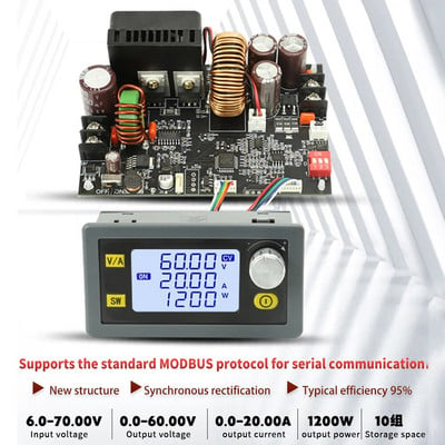 XY6020L CNC регулируем DC регулатор на напрежение Захранване Основна плоча Постоянно напрежение Постоянен ток 20A 1200W Модул за понижаване