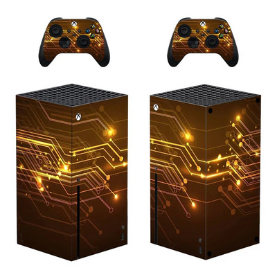 Circuit Black Gold Style Xbox Series X ādas uzlīme konsolei un 2 kontrolieriem Vinila aizsargapvalki, 1. stila uzlīme
