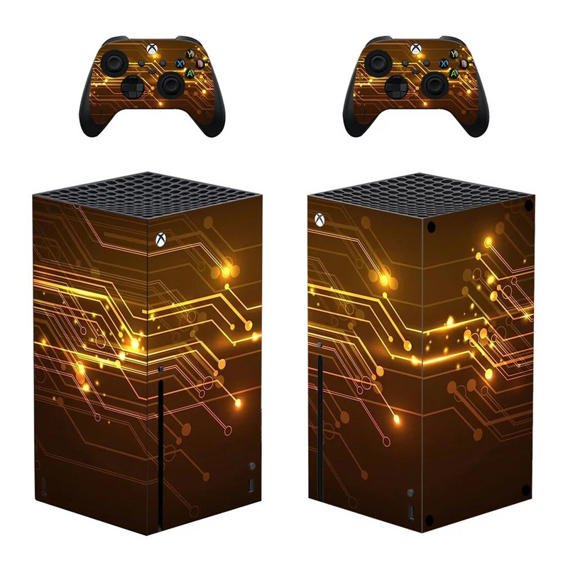 Circuit Black Gold Style Xbox Series X ādas uzlīme konsolei un 2 kontrolieriem Vinila aizsargapvalki, 1. stila uzlīme