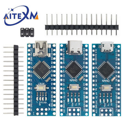 Mini / Type-C / Micro USB Nano 3.0 Ar bootloader saderīgu Nano kontrolleri arduino CH340 USB draiverim 16Mhz ATMEGA328P