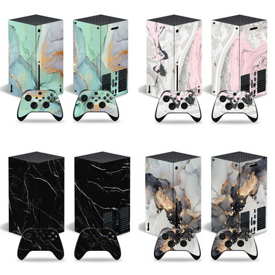 Autocolant de piele Textura de marmură Vinil Wrap Cover Set complet compatibil cu consola X-box Series X și 2 controlere