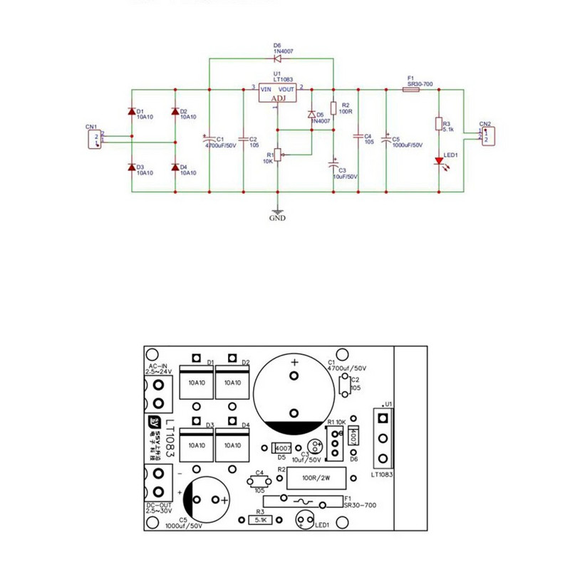 LT1084 Κιτ DIY ρυθμιστή τάσης μονάδας ρυθμιζόμενης ρυθμιζόμενης μονάδας τροφοδοτικού για εναλλαγή τροφοδοσίας Φόρτιση μπαταρίας