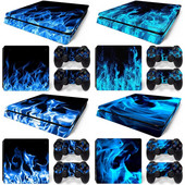 Za PS4 Slim konzolu i 2 kontrolera Naljepnica na koži PS4 Flame Design Zaštitna naljepnica Poklopac koji se može skinuti