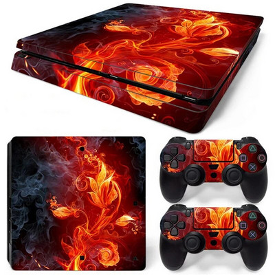 Za PS4 Slim konzolu i 2 kontrolera Naljepnica na koži PS4 Flame Design Zaštitna naljepnica Poklopac koji se može skinuti