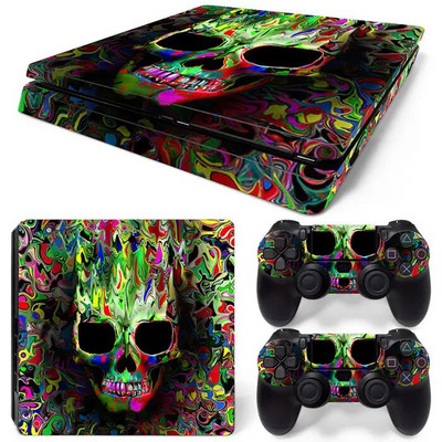 Pentru consola PS4 Slim și 2 controlere Autocolant PS4 Design cu flacără Decal de protecție Husă detașabilă