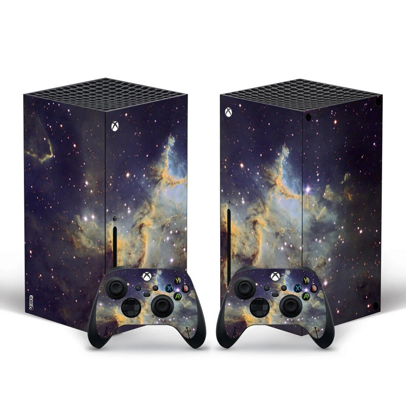 Starry Sky Style Xbox Series X nahakleebis konsooli ja 2 kontrolleri jaoks Vinüülist kaitsekatted, stiil 8