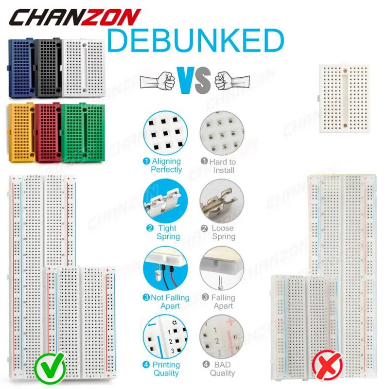 170/400/830 savienojuma punkti bezlodējamā maizes plāksne MB-102 BB-801 SYB-170 prototips universāls PCB džemperis Dupont testa maizes plāksne