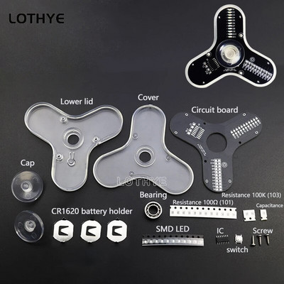 LOTHYE LED pirštų galiukų giroskopo rinkinys „pasidaryk pats“ giroskopo elektroninis rinkinys Šviečiantis „Fidget Spinner“ Linksmas litavimo įgūdžių praktikos „pasidaryk pats“ rinkinys