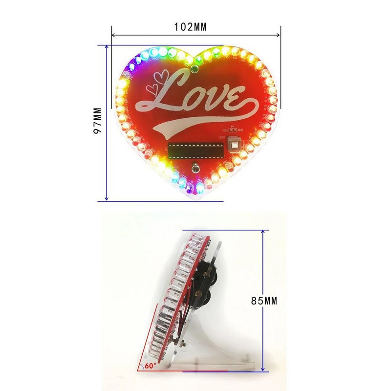 Κιτ παραγωγής λαμπτήρων ροής LED RGB 5mm DIY Πολύχρωμο σε σχήμα καρδιάς DIY Κιτ φλας DIY Μικροελεγκτής