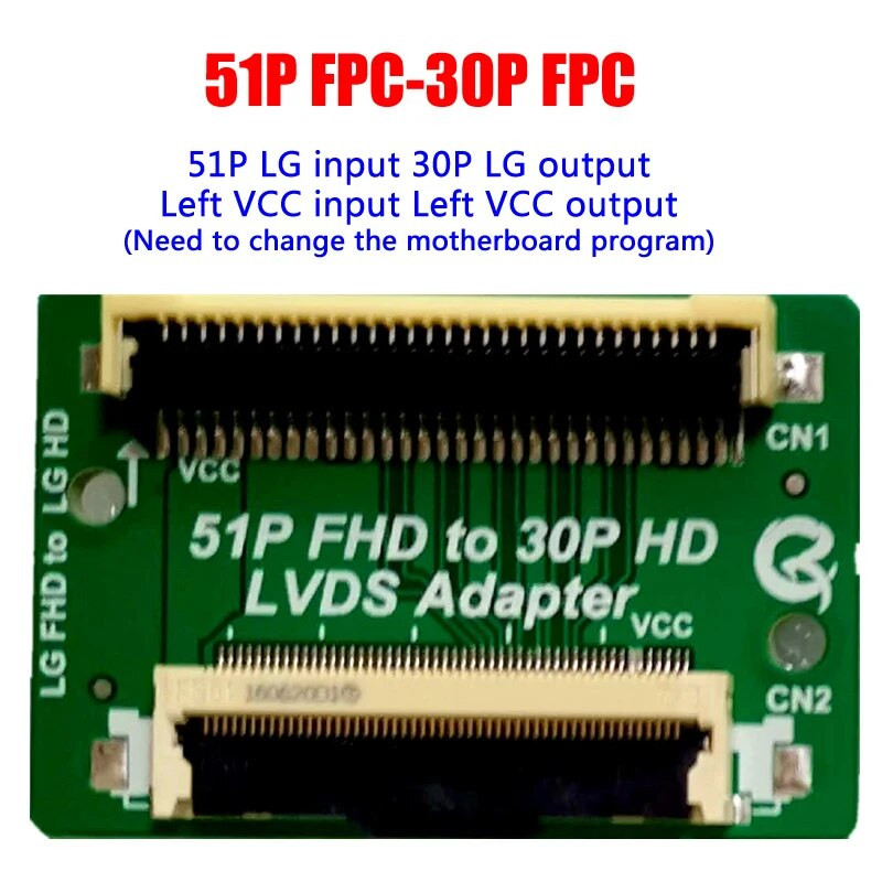 51 kontaktų FHD iki 30 kontaktų HD LVDS adapterio plokštė FFC FPC LVDS keitiklio jungtis, skirta LG SAM perdavimui VCC Keisti kairę ir dešinę