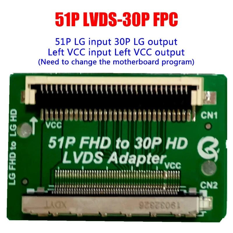 51 kontaktų FHD iki 30 kontaktų HD LVDS adapterio plokštė FFC FPC LVDS keitiklio jungtis, skirta LG SAM perdavimui VCC Keisti kairę ir dešinę