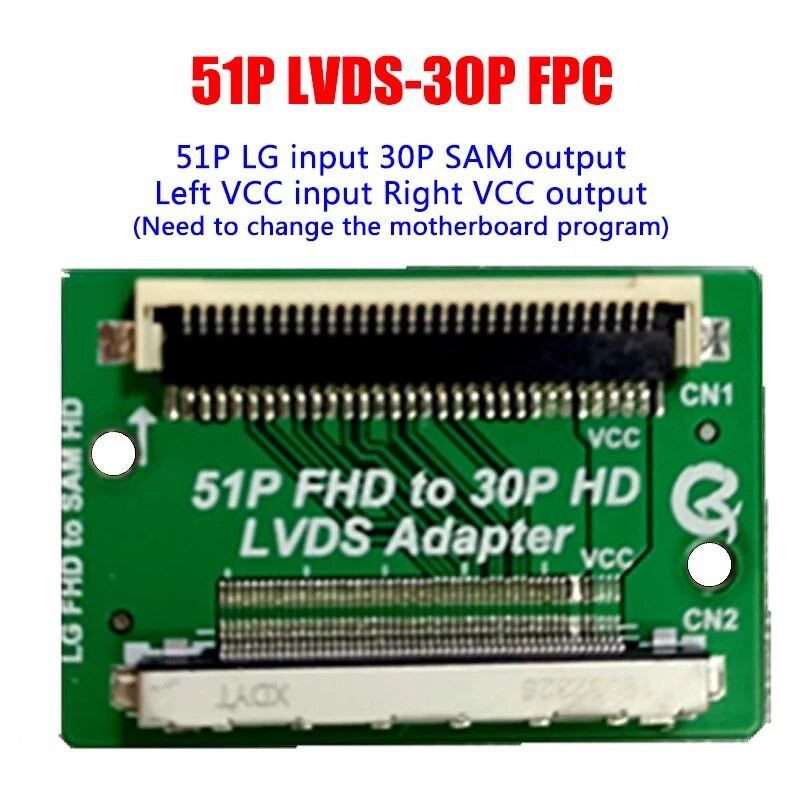 51 kontaktų FHD iki 30 kontaktų HD LVDS adapterio plokštė FFC FPC LVDS keitiklio jungtis, skirta LG SAM perdavimui VCC Keisti kairę ir dešinę