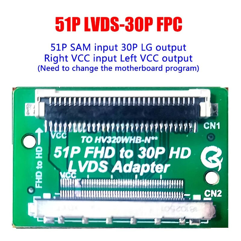 51 kontaktų FHD iki 30 kontaktų HD LVDS adapterio plokštė FFC FPC LVDS keitiklio jungtis, skirta LG SAM perdavimui VCC Keisti kairę ir dešinę