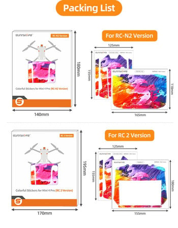 Цветен стикер за DJI Mini 4 Pro Drone Защитно фолио Водоустойчиво Дистанционно Декали Повърхностно покритие за DJI RC 2/RC N2 Acce