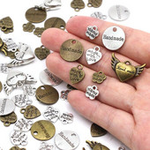 Etichete metalice Inimă Floare Etichete rotunde lucrate manual Articol de argint, Bronz, Fabricat manual cu dragoste Etichete pentru accesorii de îmbrăcăminte