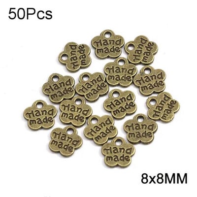 Etichete metalice Inimă Floare Etichete rotunde lucrate manual Articol de argint, Bronz, Fabricat manual cu dragoste Etichete pentru accesorii de îmbrăcăminte