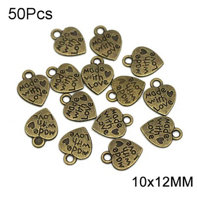 Etichete metalice Inimă Floare Etichete rotunde lucrate manual Articol de argint, Bronz, Fabricat manual cu dragoste Etichete pentru accesorii de îmbrăcăminte