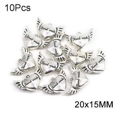 Etichete metalice Inimă Floare Etichete rotunde lucrate manual Articol de argint, Bronz, Fabricat manual cu dragoste Etichete pentru accesorii de îmbrăcăminte