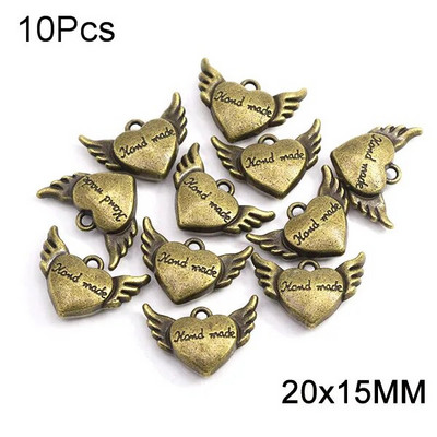 Etichete metalice Inimă Floare Etichete rotunde lucrate manual Articol de argint, Bronz, Fabricat manual cu dragoste Etichete pentru accesorii de îmbrăcăminte