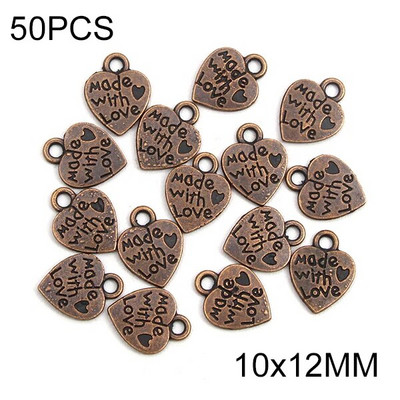 Etichete metalice Inimă Floare Etichete rotunde lucrate manual Articol de argint, Bronz, Fabricat manual cu dragoste Etichete pentru accesorii de îmbrăcăminte