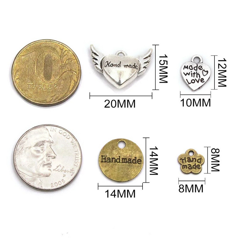 Metalinės etiketės Širdies gėlė Apvalios Rankų darbo etiketės Sidabro bronzos lydinio žavesys Rankų darbo su meilės etiketėmis drabužių priedams