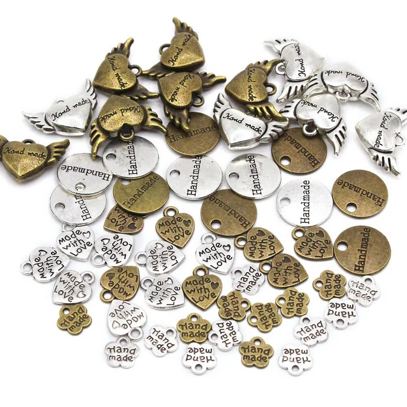 Metalinės etiketės Širdies gėlė Apvalios Rankų darbo etiketės Sidabro bronzos lydinio žavesys Rankų darbo su meilės etiketėmis drabužių priedams