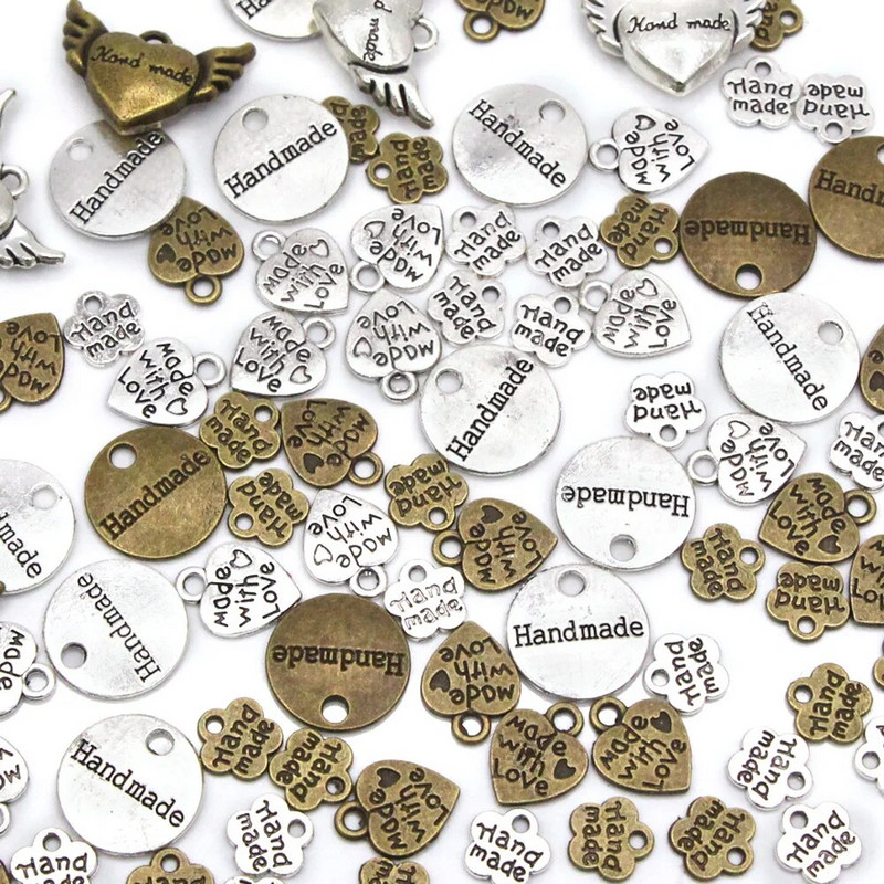 Metalinės etiketės Širdies gėlė Apvalios Rankų darbo etiketės Sidabro bronzos lydinio žavesys Rankų darbo su meilės etiketėmis drabužių priedams