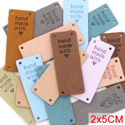 20gab. Roku darbs ar mīlestības etiķetēm apģērbam. Dzija bumbu ar rokām darināta ādas etiķete šūšana uz cepurēm Trikotāžas šūšanas piederumi