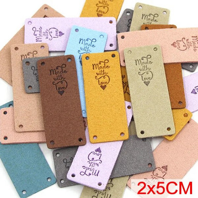 20gab. Roku darbs ar mīlestības etiķetēm apģērbam. Dzija bumbu ar rokām darināta ādas etiķete šūšana uz cepurēm Trikotāžas šūšanas piederumi