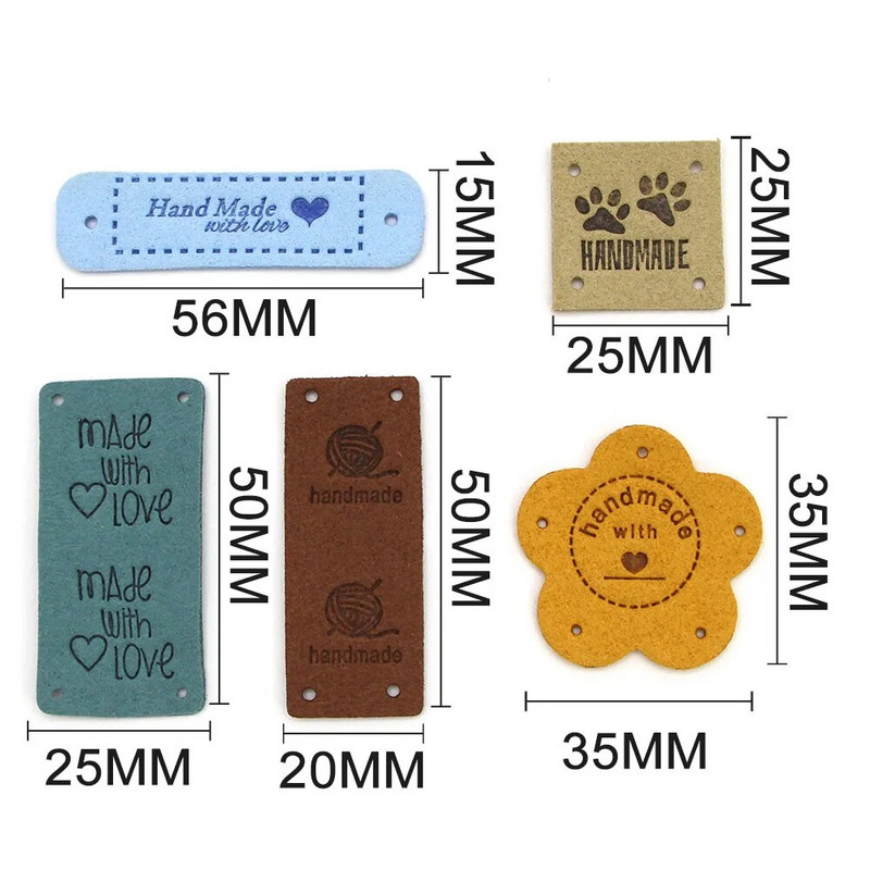 20gab. Roku darbs ar mīlestības etiķetēm apģērbam. Dzija bumbu ar rokām darināta ādas etiķete šūšana uz cepurēm Trikotāžas šūšanas piederumi