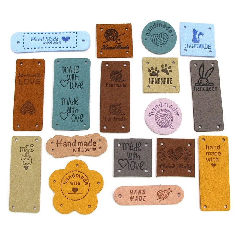 20gab. Roku darbs ar mīlestības etiķetēm apģērbam. Dzija bumbu ar rokām darināta ādas etiķete šūšana uz cepurēm Trikotāžas šūšanas piederumi